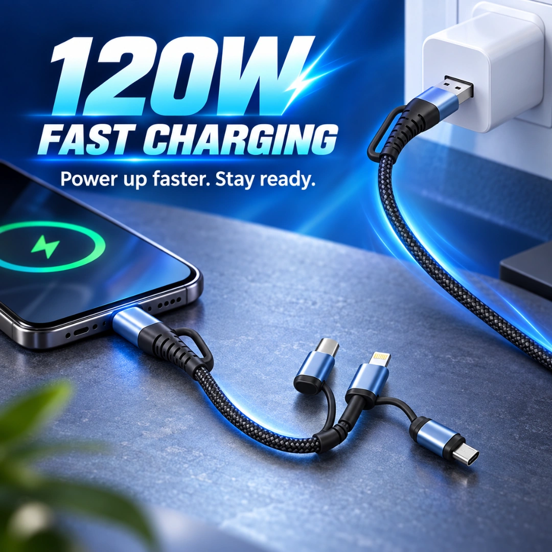 120 Watt Fast Charging USB 2.0 Data Cable – 1000mm | 480Mbps | Pure Copper - Image 3