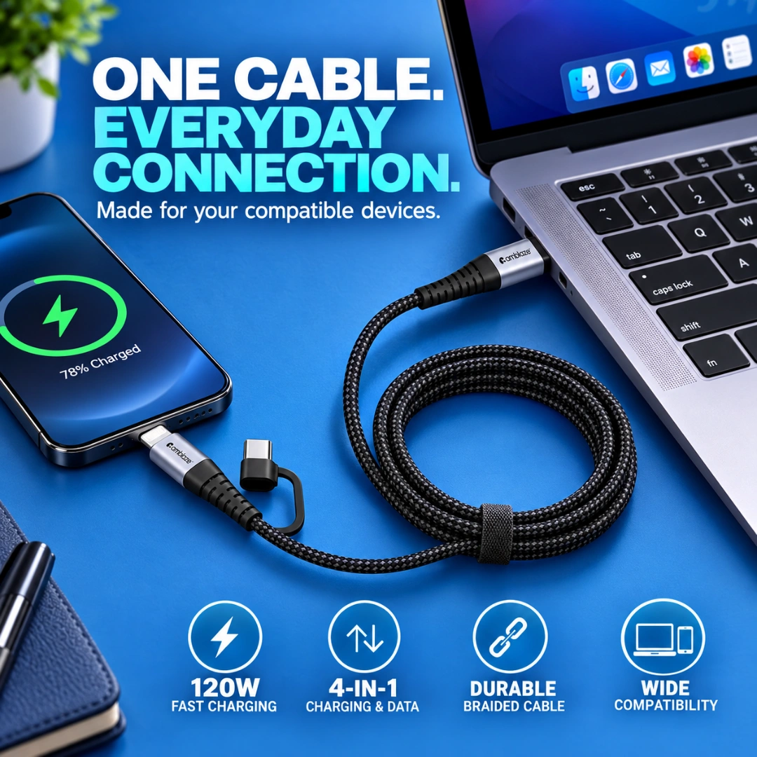 120 Watt Fast Charging USB 2.0 Data Cable – 1000mm | 480Mbps | Pure Copper - Image 4