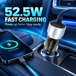 52.5W Dual Port Fast Car Charger – USB-C + USB-A | All Protocol Support